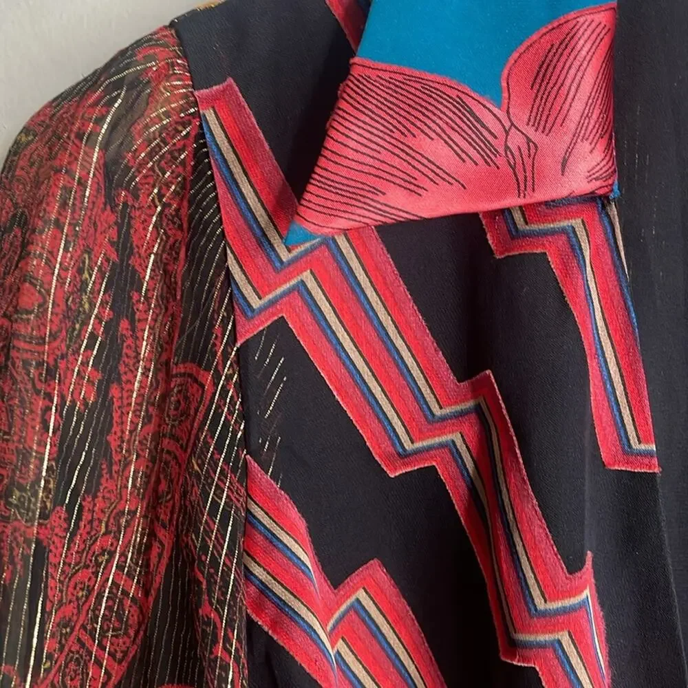 Alice + Olivia Multi-Color Mixed Print Wrap Blouse - Picture 7 of 16